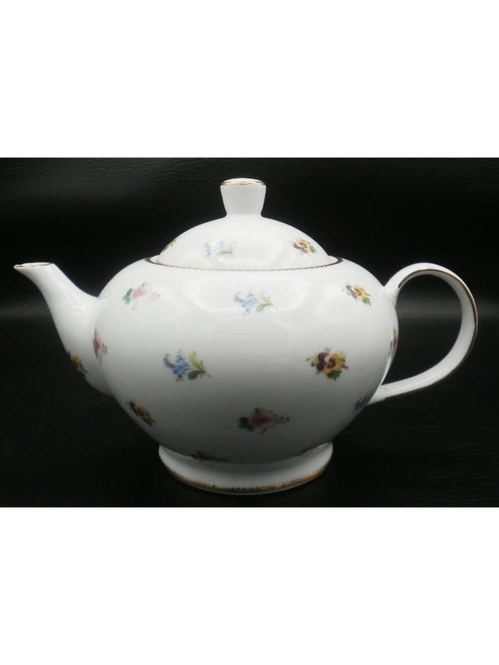 Rosebud by Godinger Teapot Blue and Pink Floral Gold Trim 30 Oz. Capacity
